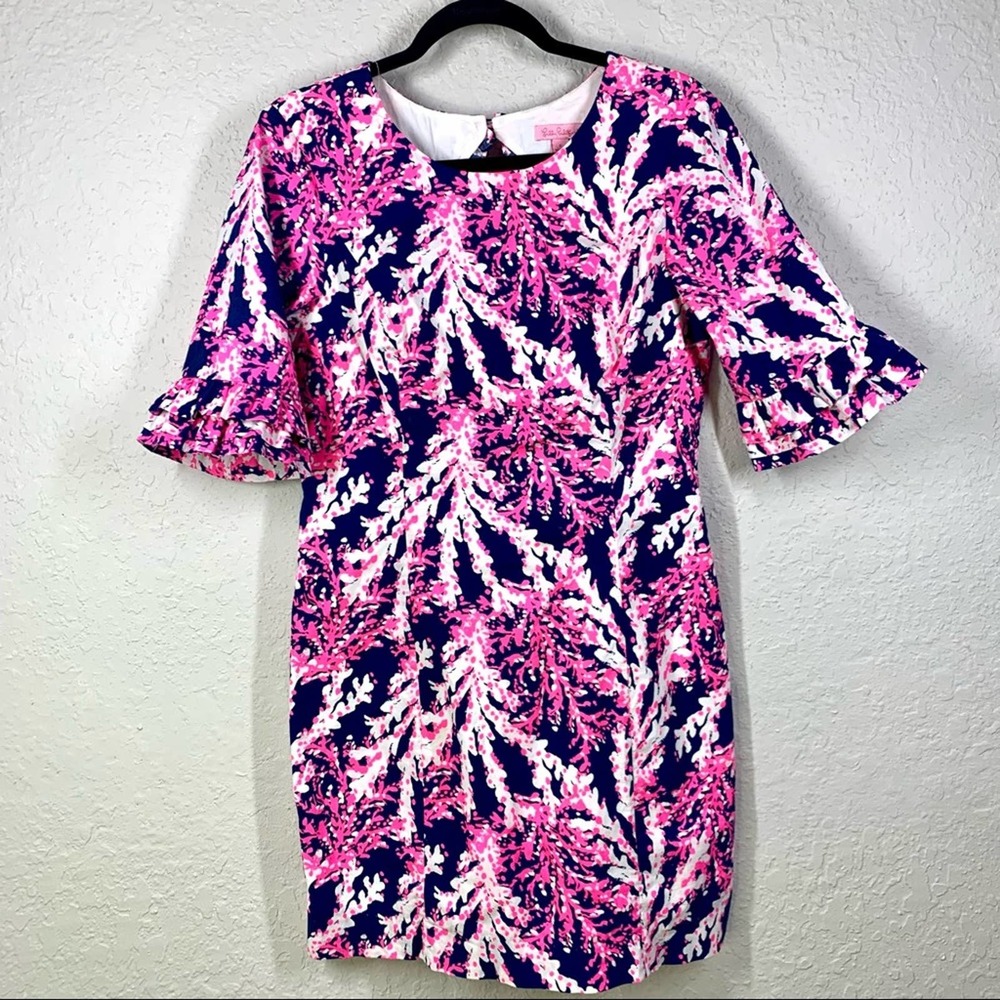 LILLY PULITZER Fiesta Pink & Navy Coral Print Mini Sheath Dress